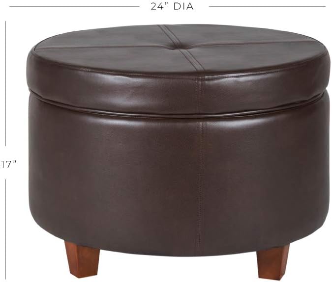 HomePop Round Leatherette Storage Ottoman