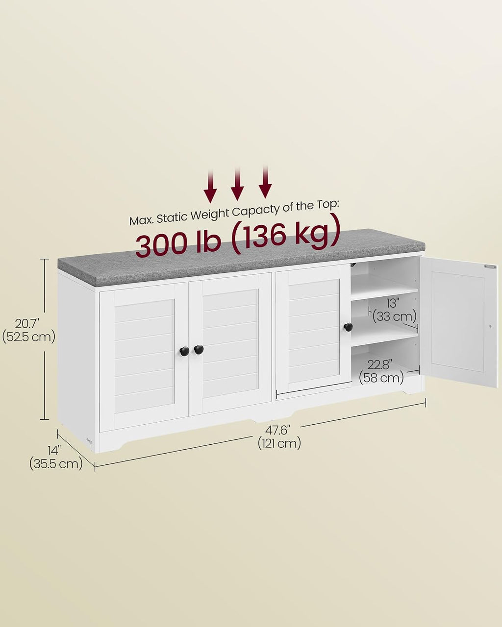 3-Tier Cushioned Shoe Storage Bench
