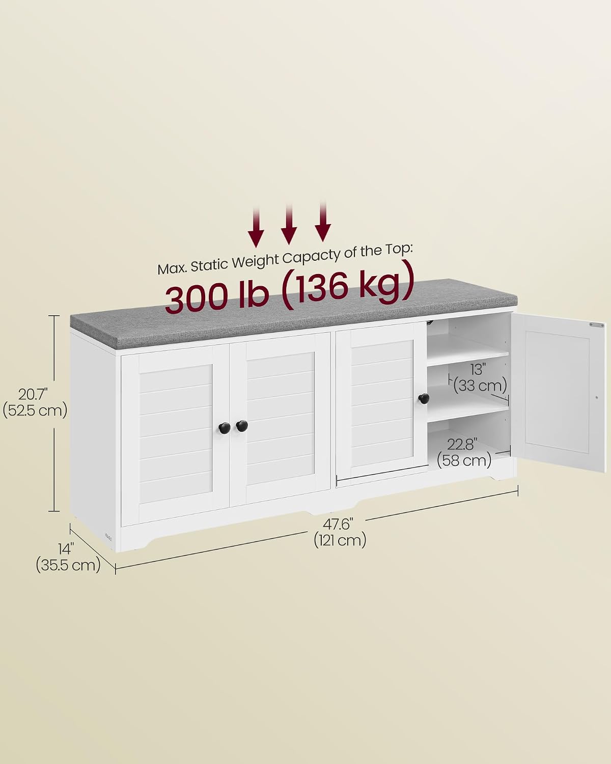 3-Tier Cushioned Shoe Storage Bench