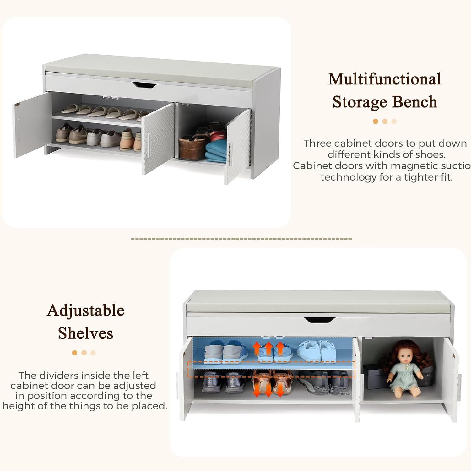 Top Cushioned Storage Shoe Bench