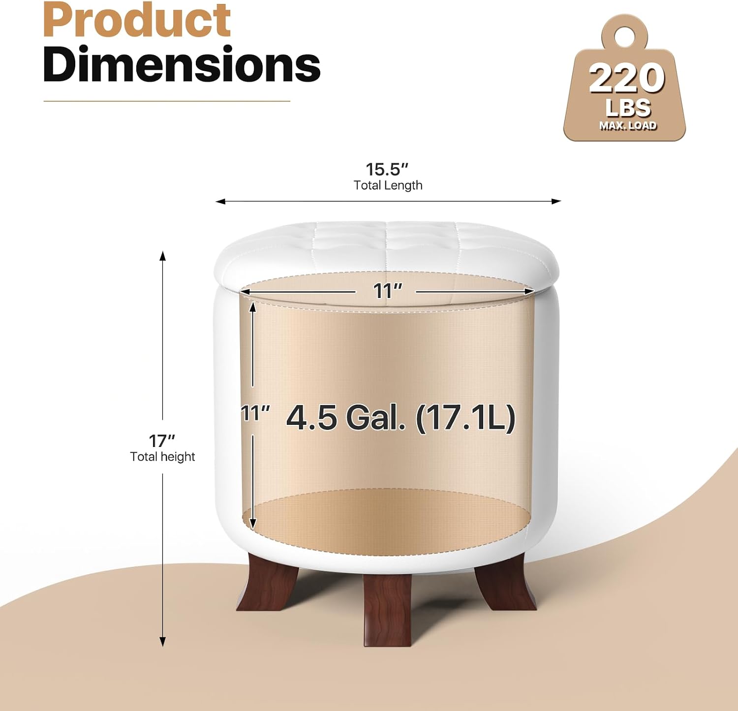 Magshion Legged PU Round Storage Ottoman