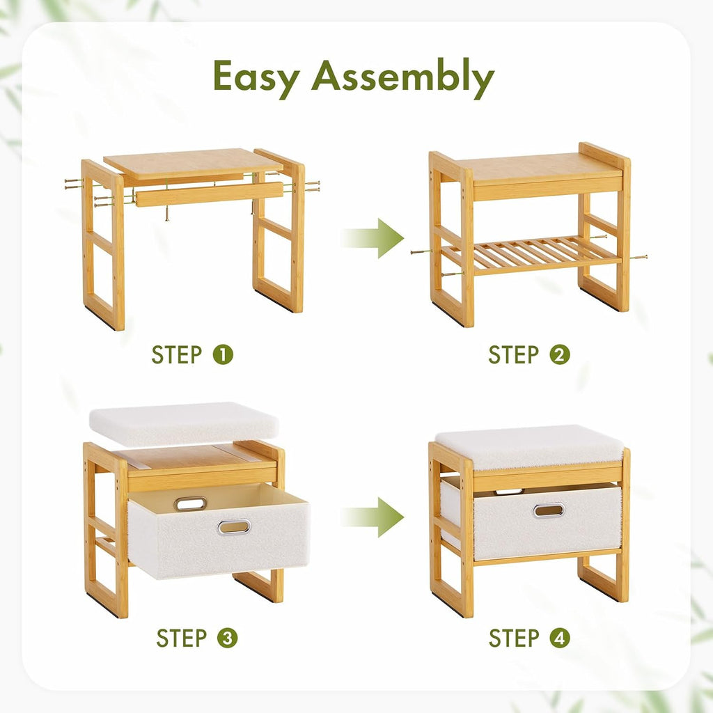 Bamboo Drawer Storage Ottoman
