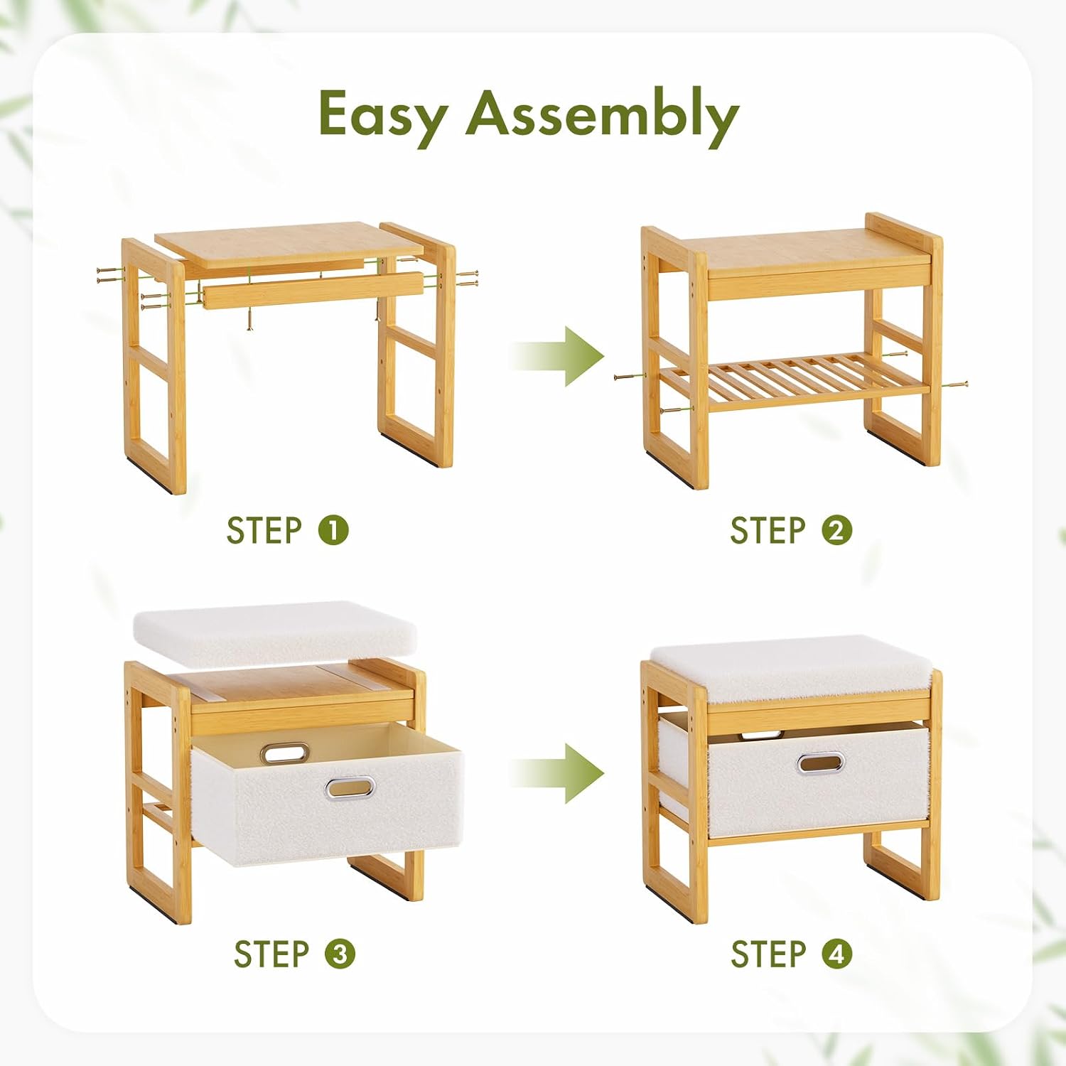 Bamboo Drawer Storage Ottoman