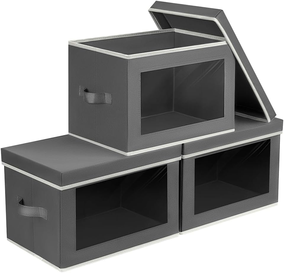3 Pack Window Lidded Fabric Storage Bins