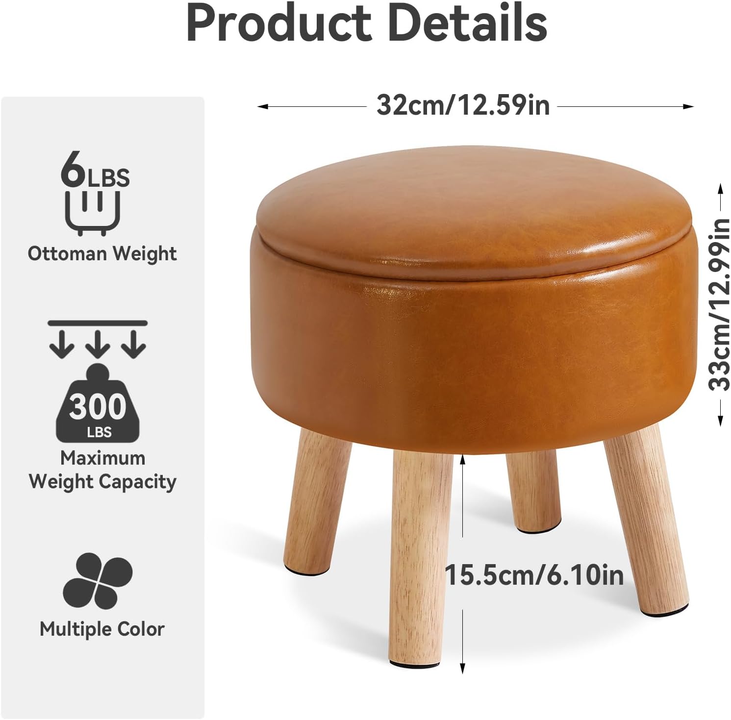 Legged PU Round Storage Ottoman