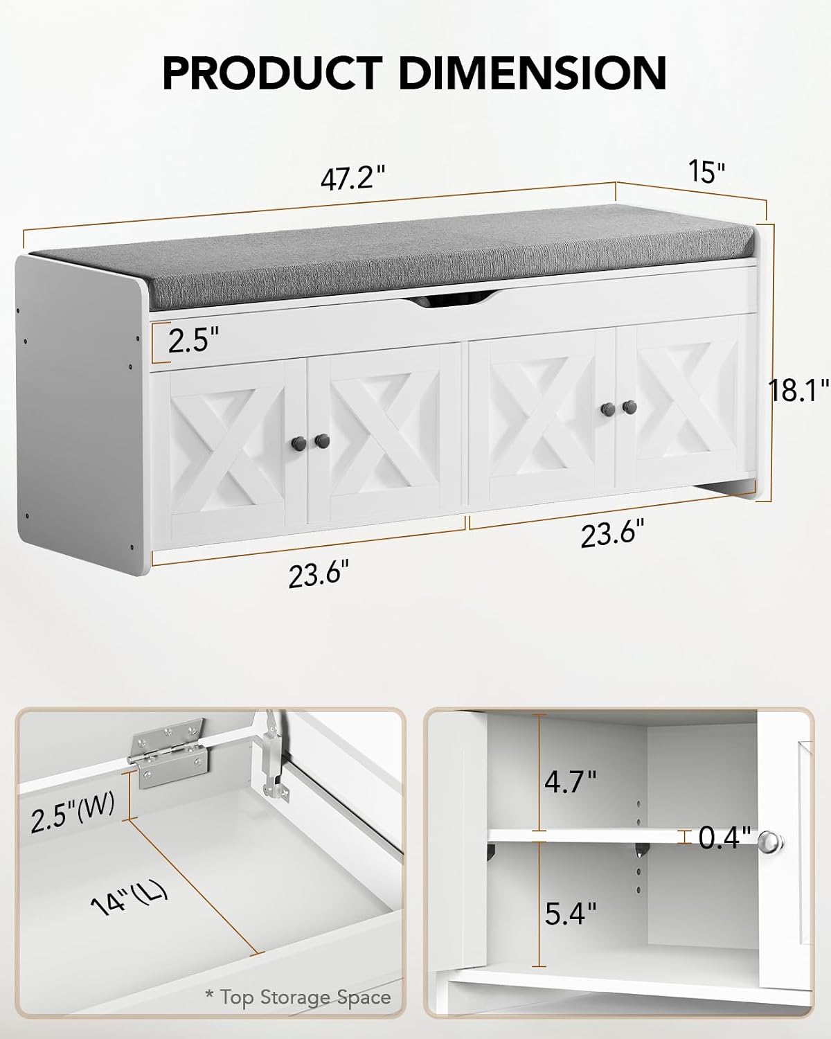 Amada Lift Top Cushioned Shoe Storage Bench