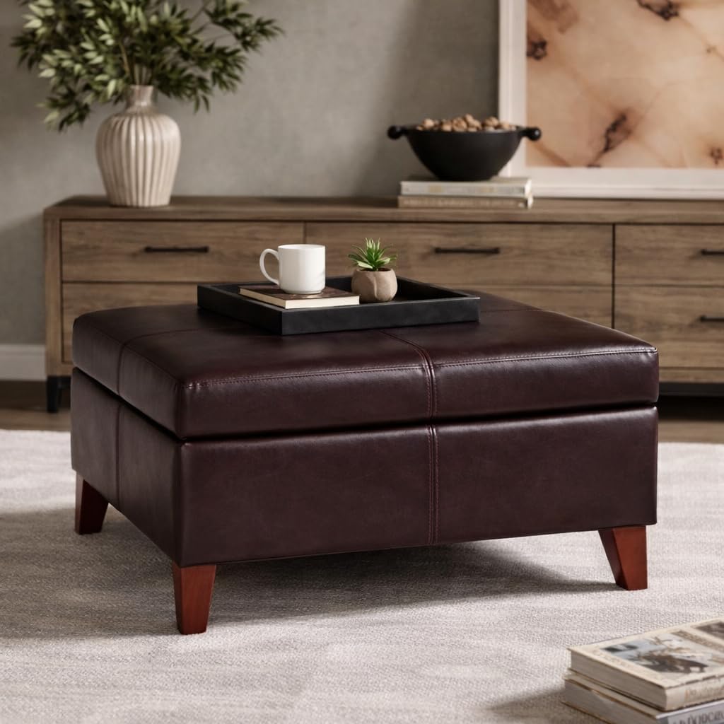 HomePop 28" Square Faux Leather Ottoman