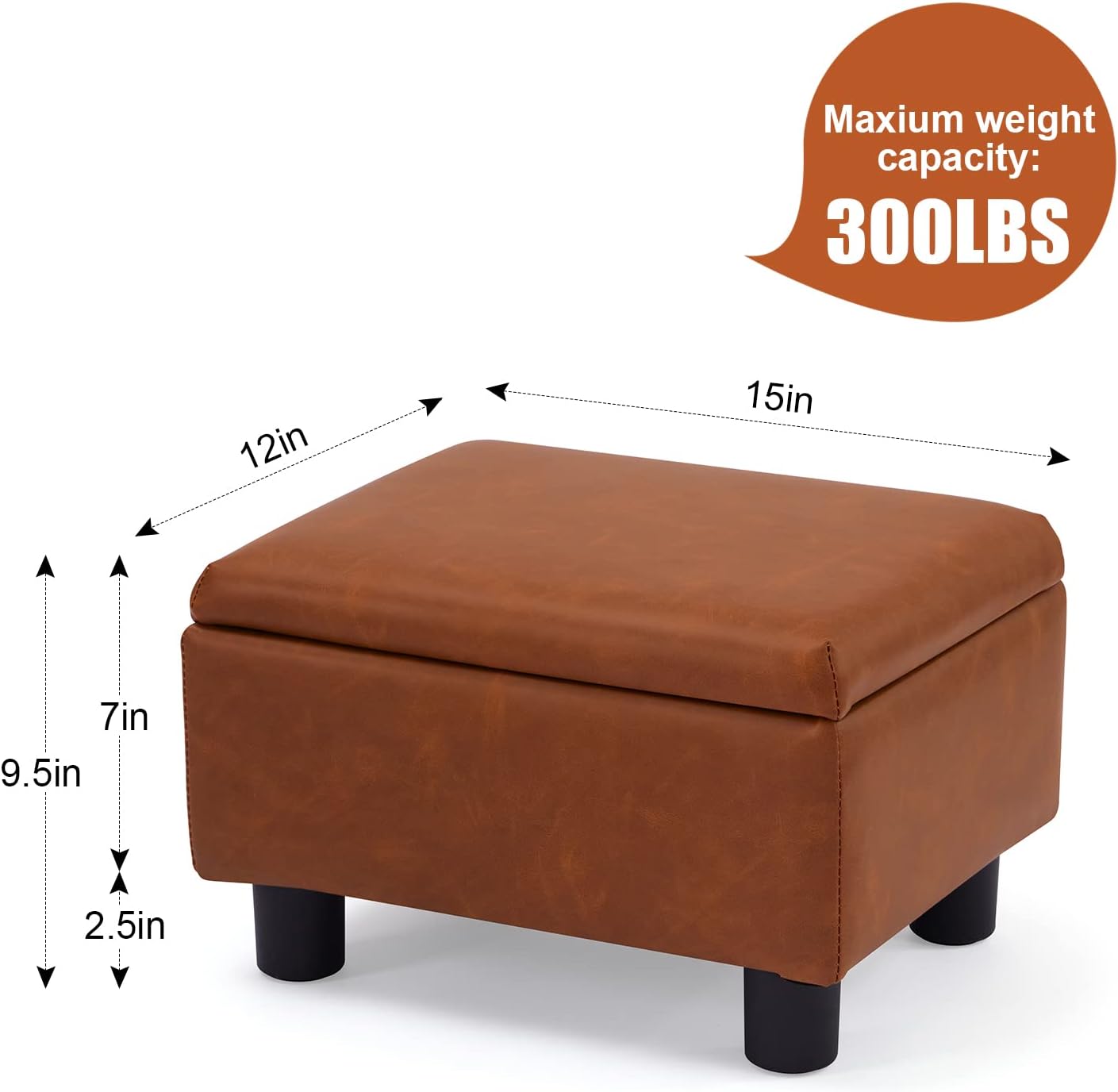 Faux Leather Small Under Desk Ottoman
