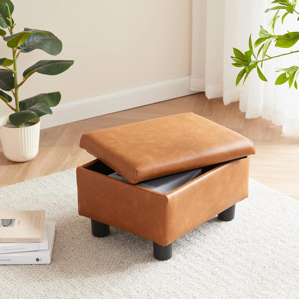 Faux Leather Small Under Desk Ottoman