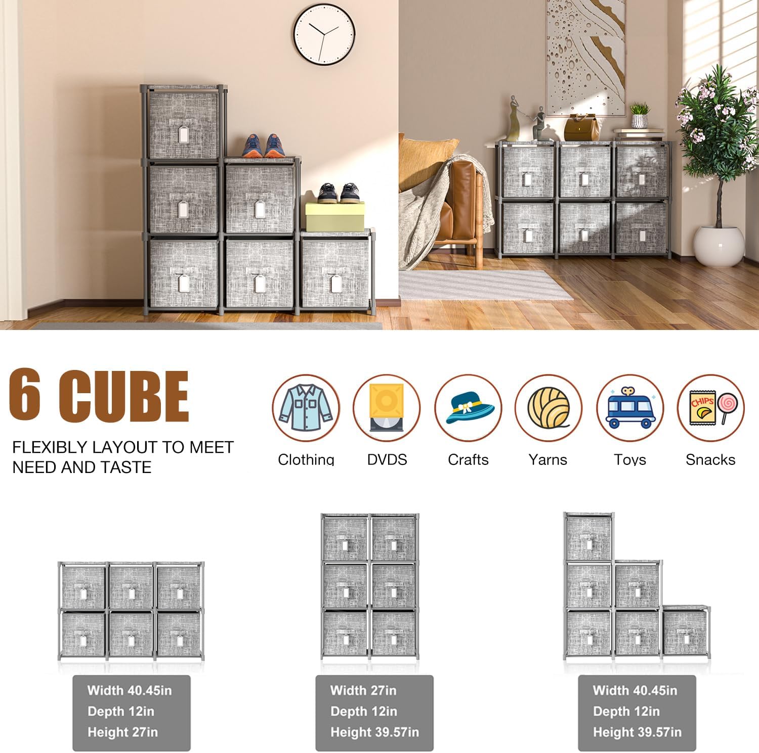 6 Bins Modular Cube Organizer