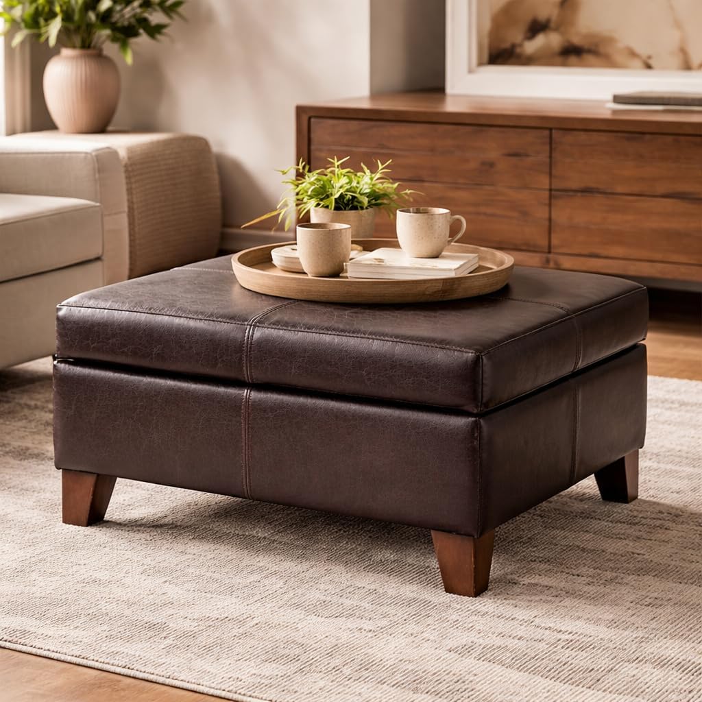 HomePop 28" Square Faux Leather Ottoman