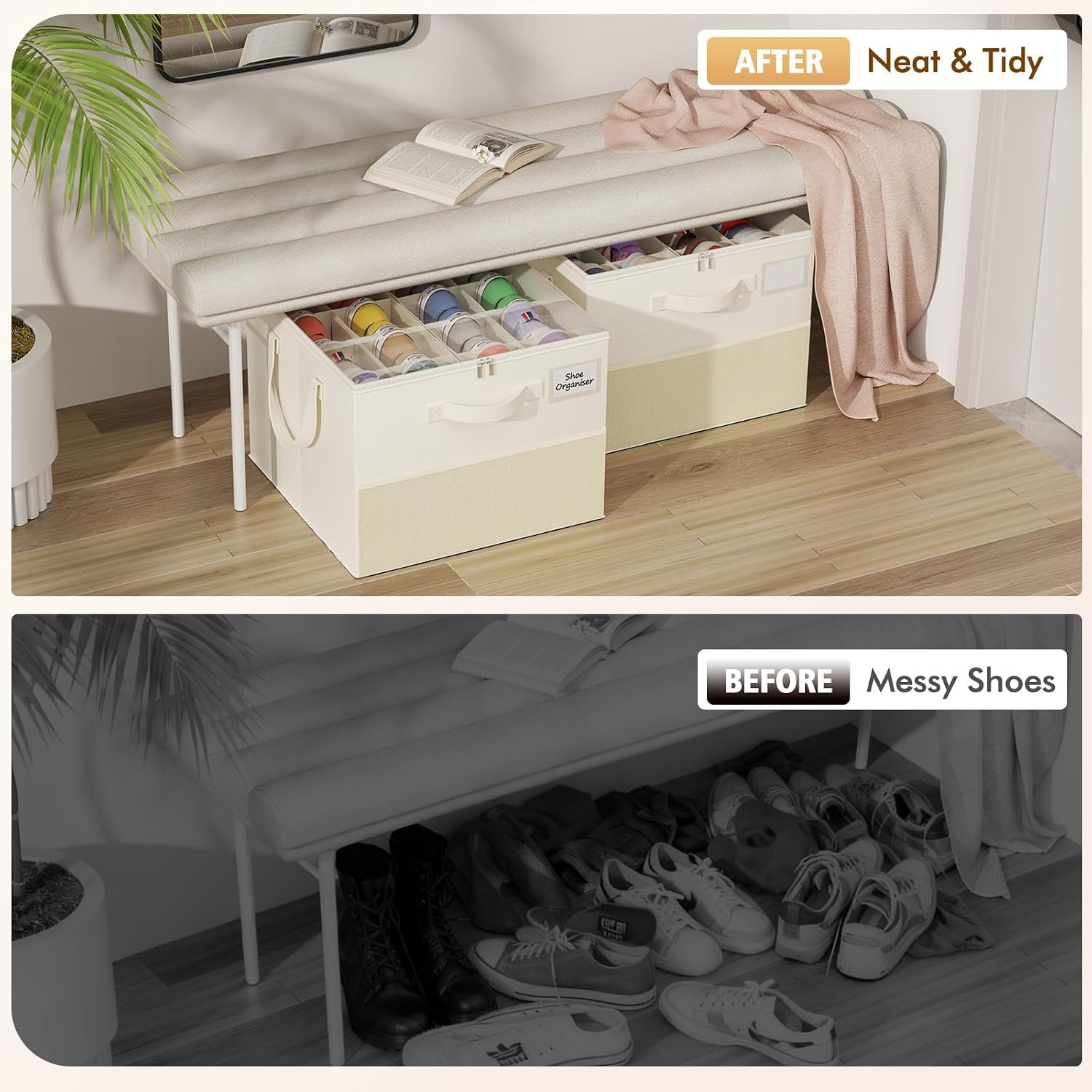 2 Pack Foldable Shoe Organizer Bins