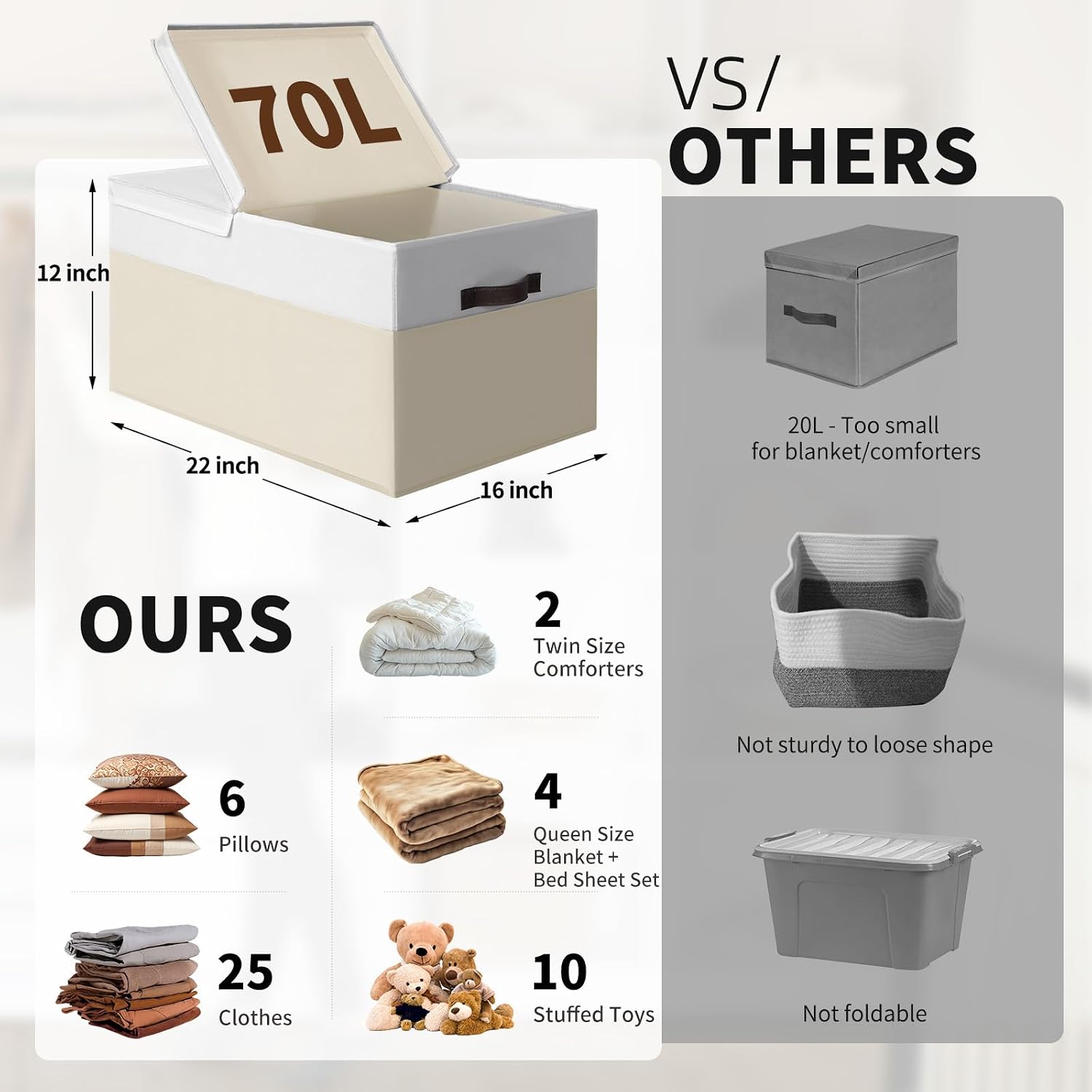 2 Pack Extra Large Lidded Fabric Storage Bins
