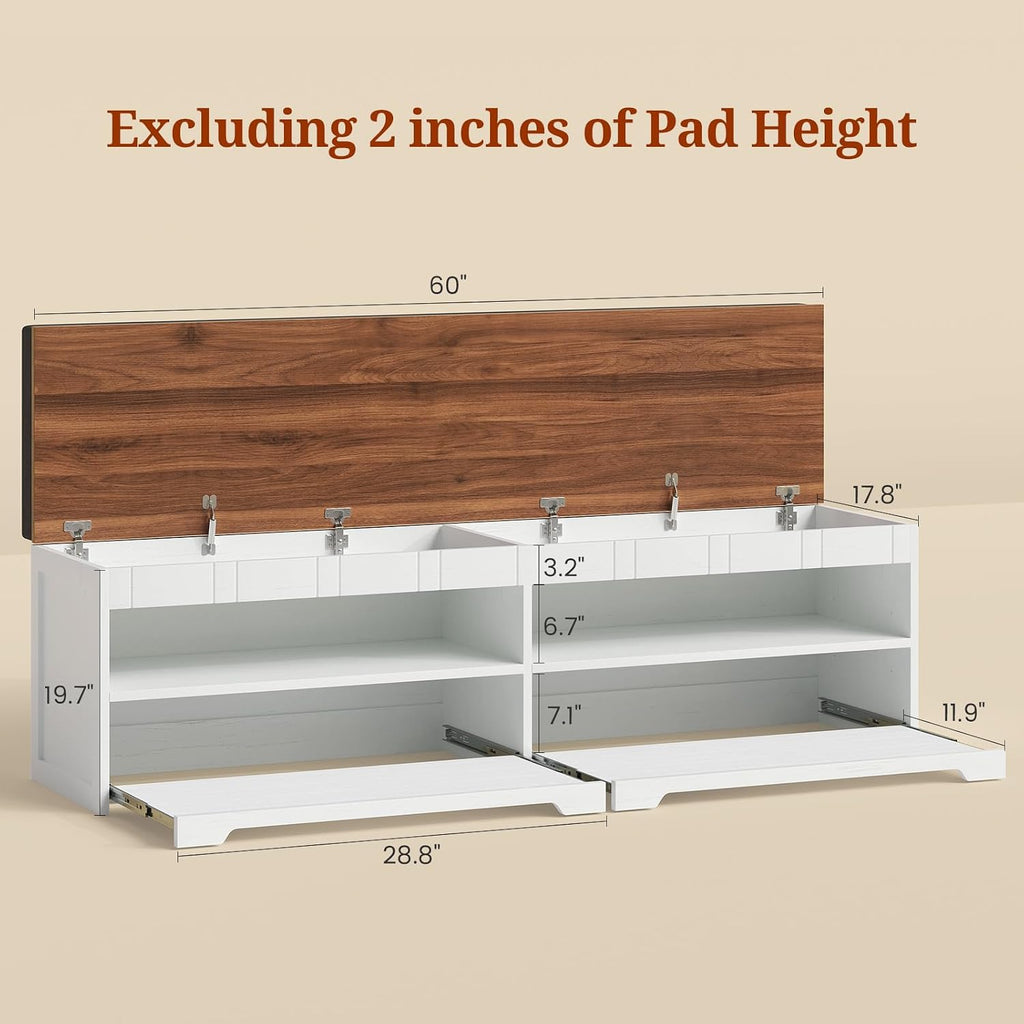 60 Inch Farmhouse Lift Top Storage Bench