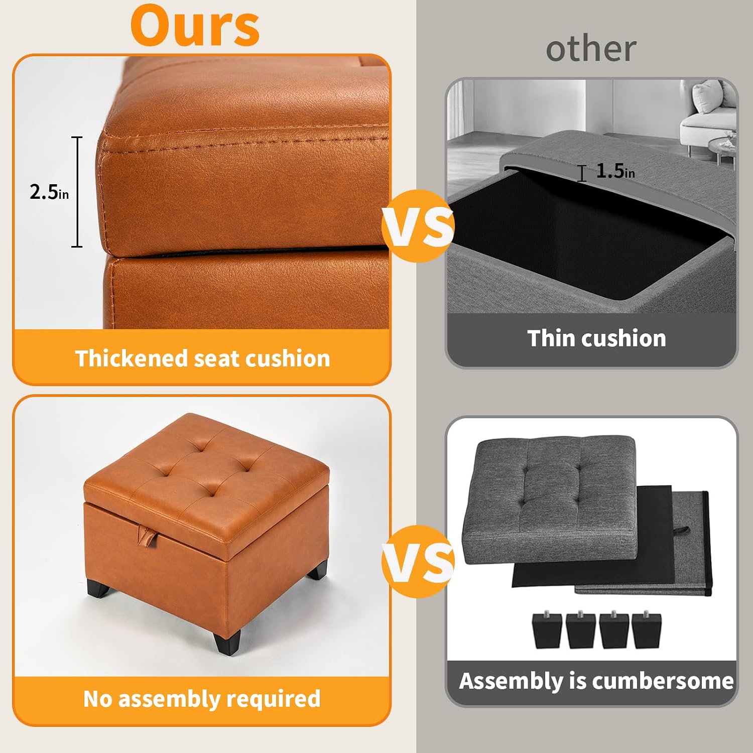 Asense Square Faux Leather Storage Ottoman
