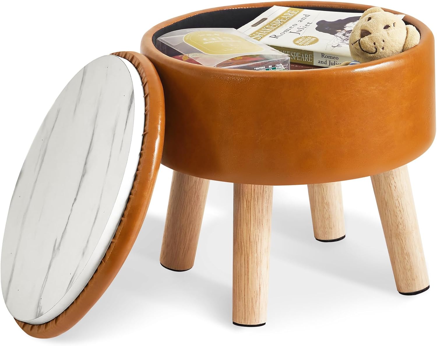 Legged PU Round Storage Ottoman