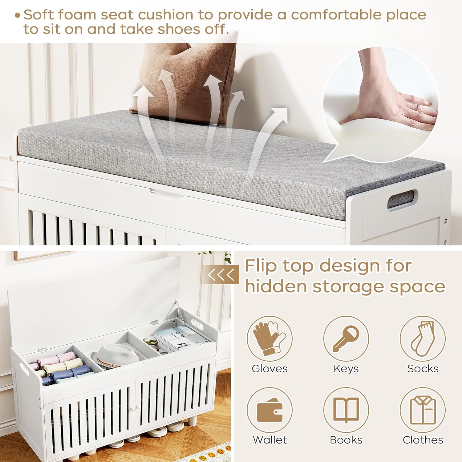 Bamboo Cushioned Storage Shoe Bench