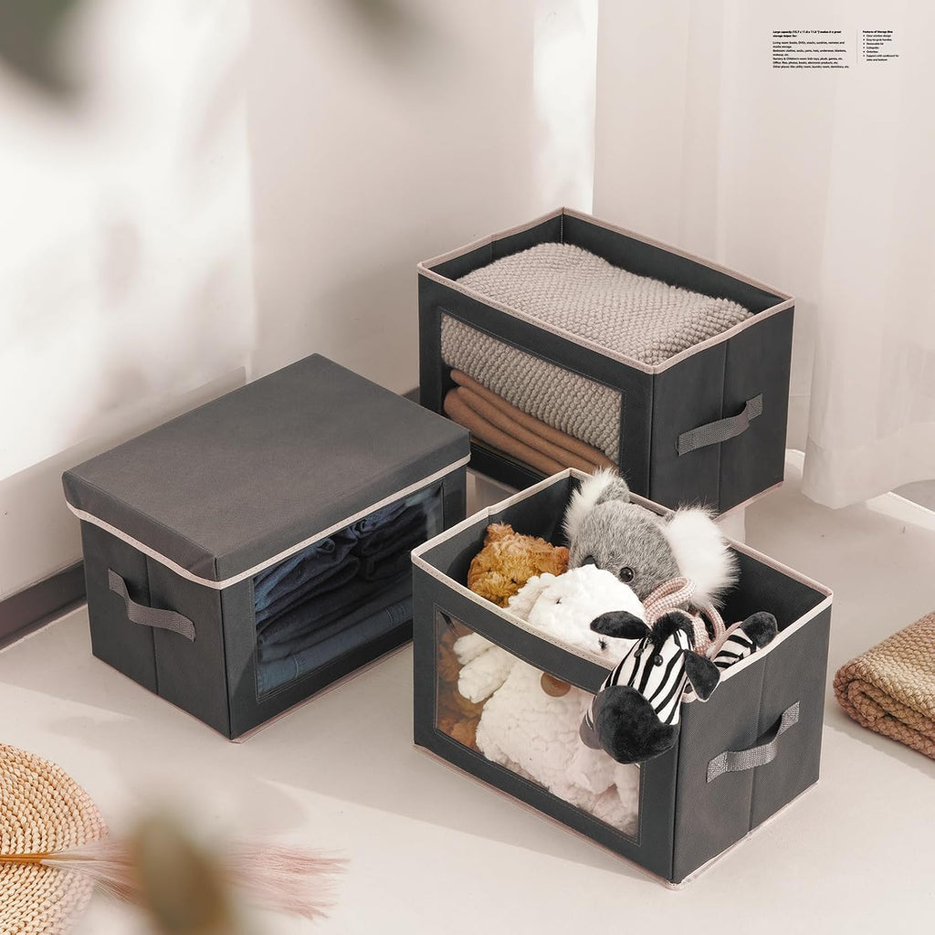 3 Pack Window Lidded Fabric Storage Bins
