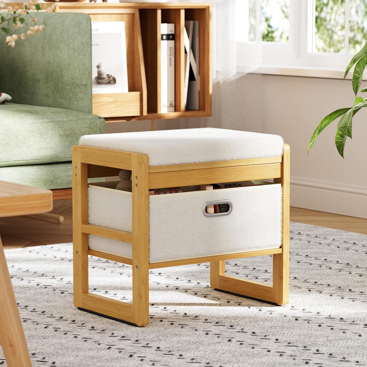 Bamboo Drawer Storage Ottoman