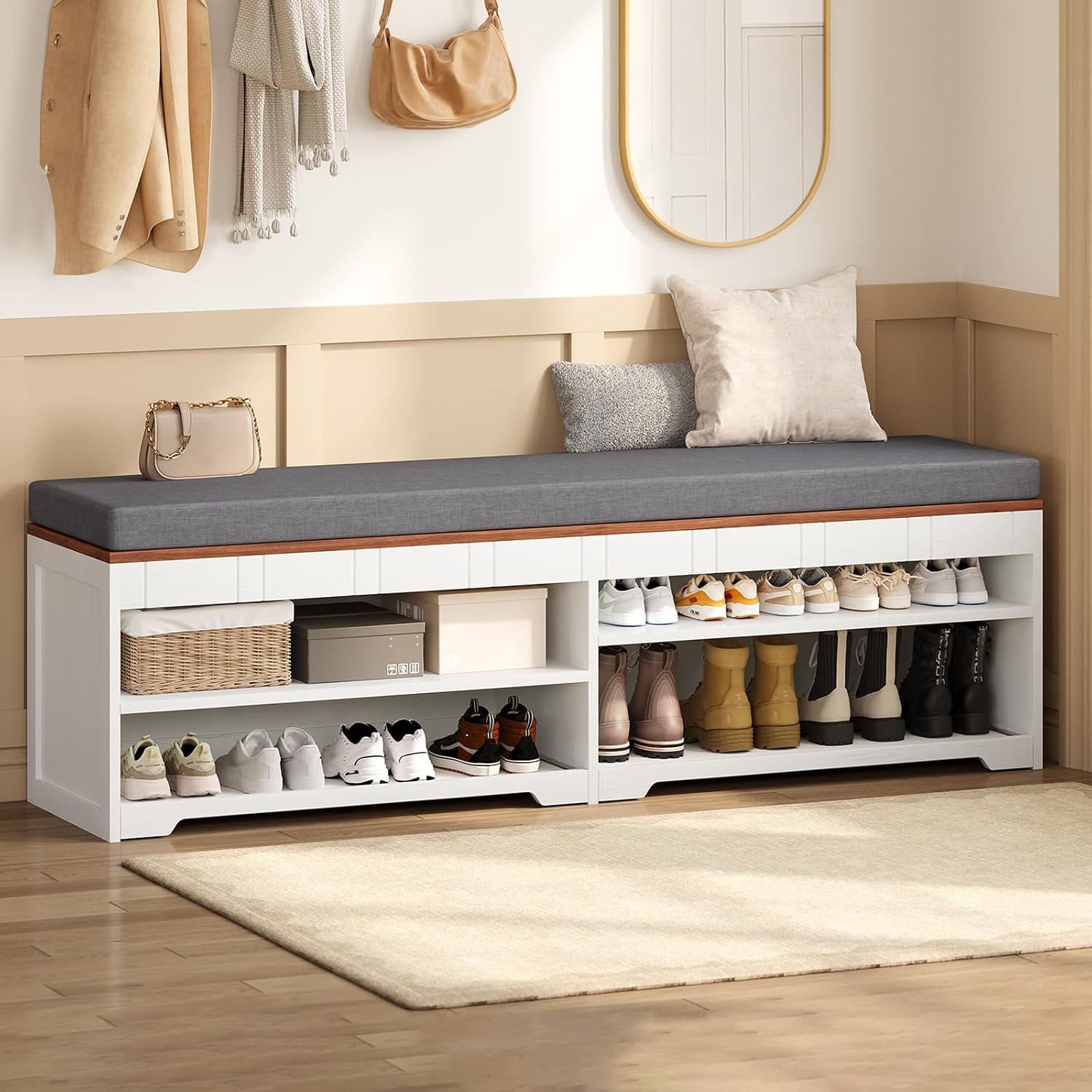 60 Inch Farmhouse Lift Top Storage Bench