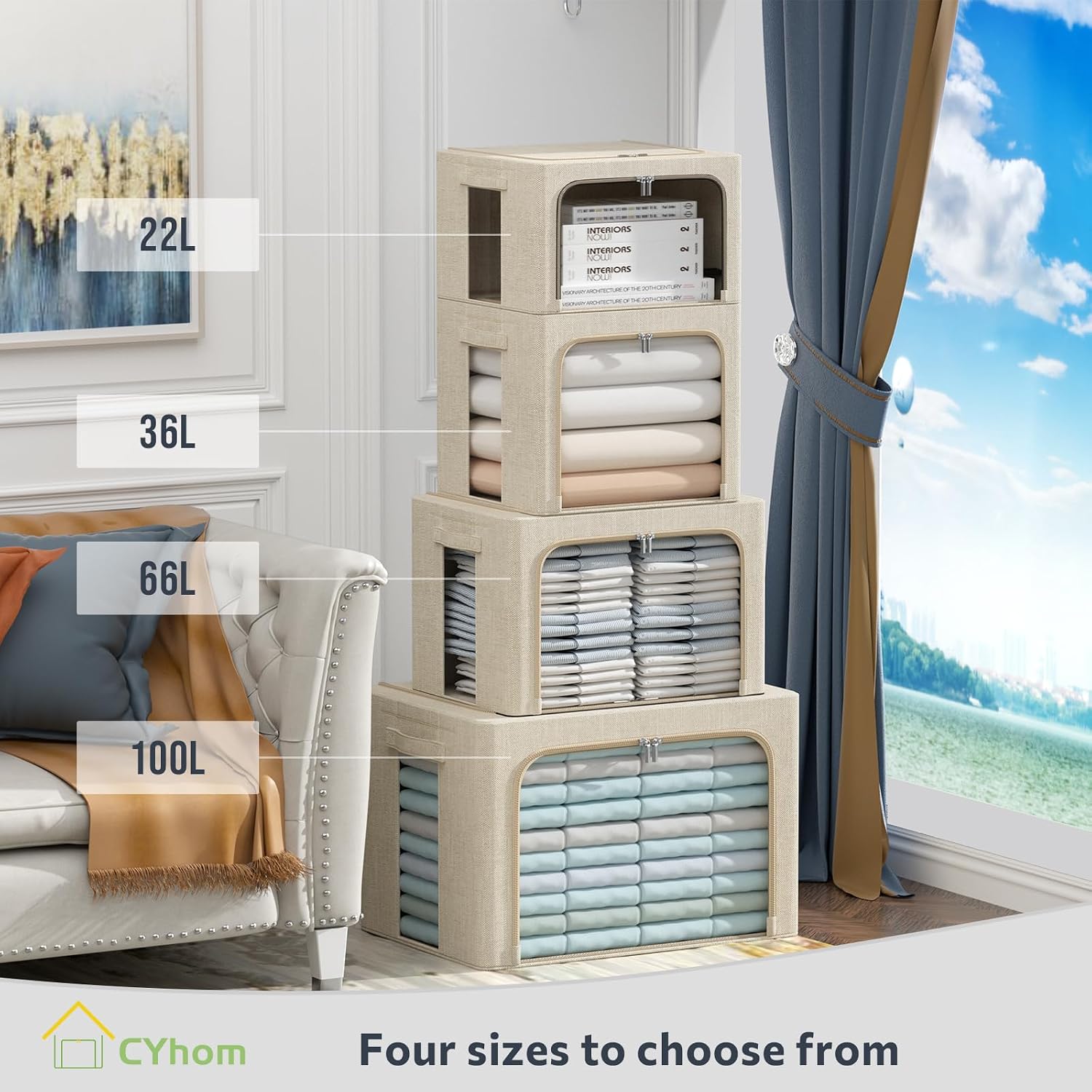 CYhom 3 Pack Window Linen Storage Bins