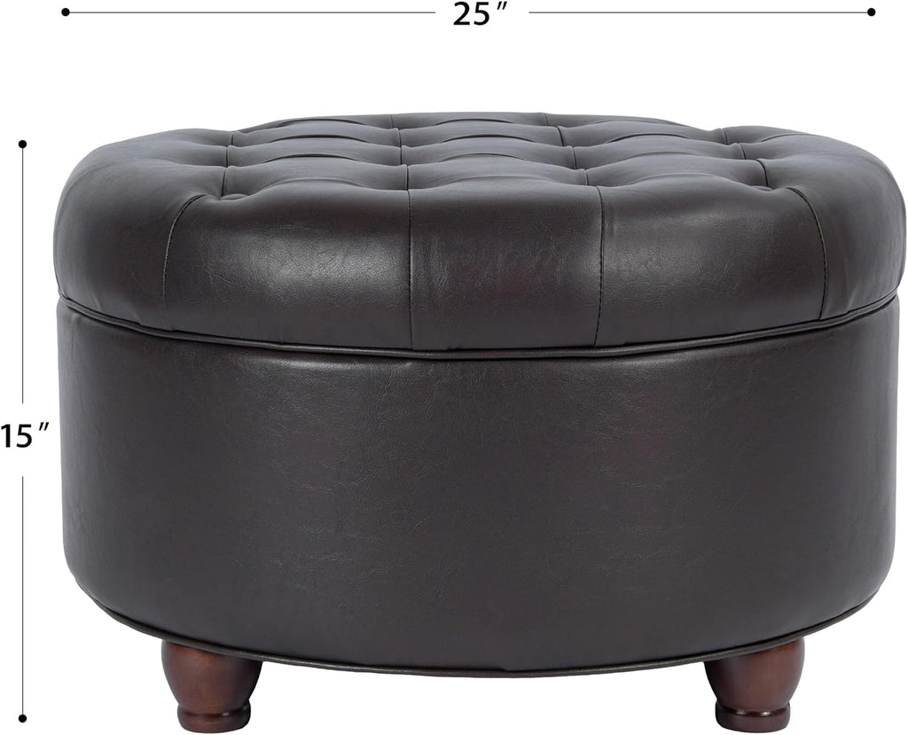 HomePop Tufted Round Faux Leather Ottoman