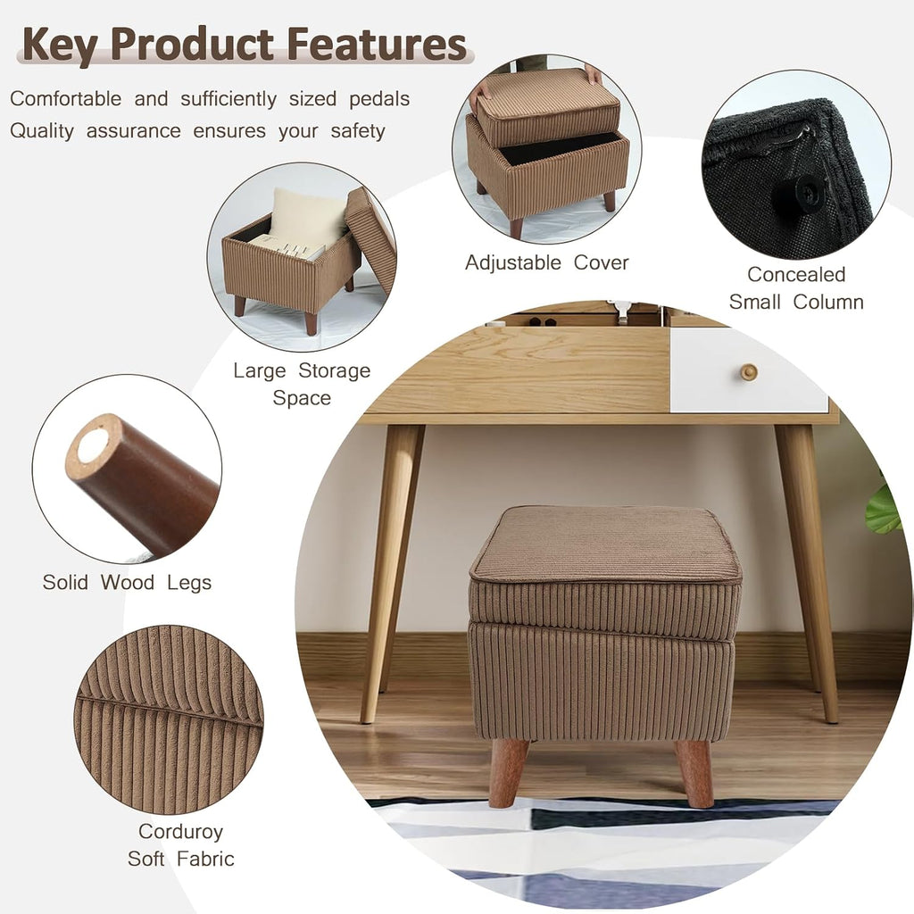 Adjustable Lid Storage Ottoman