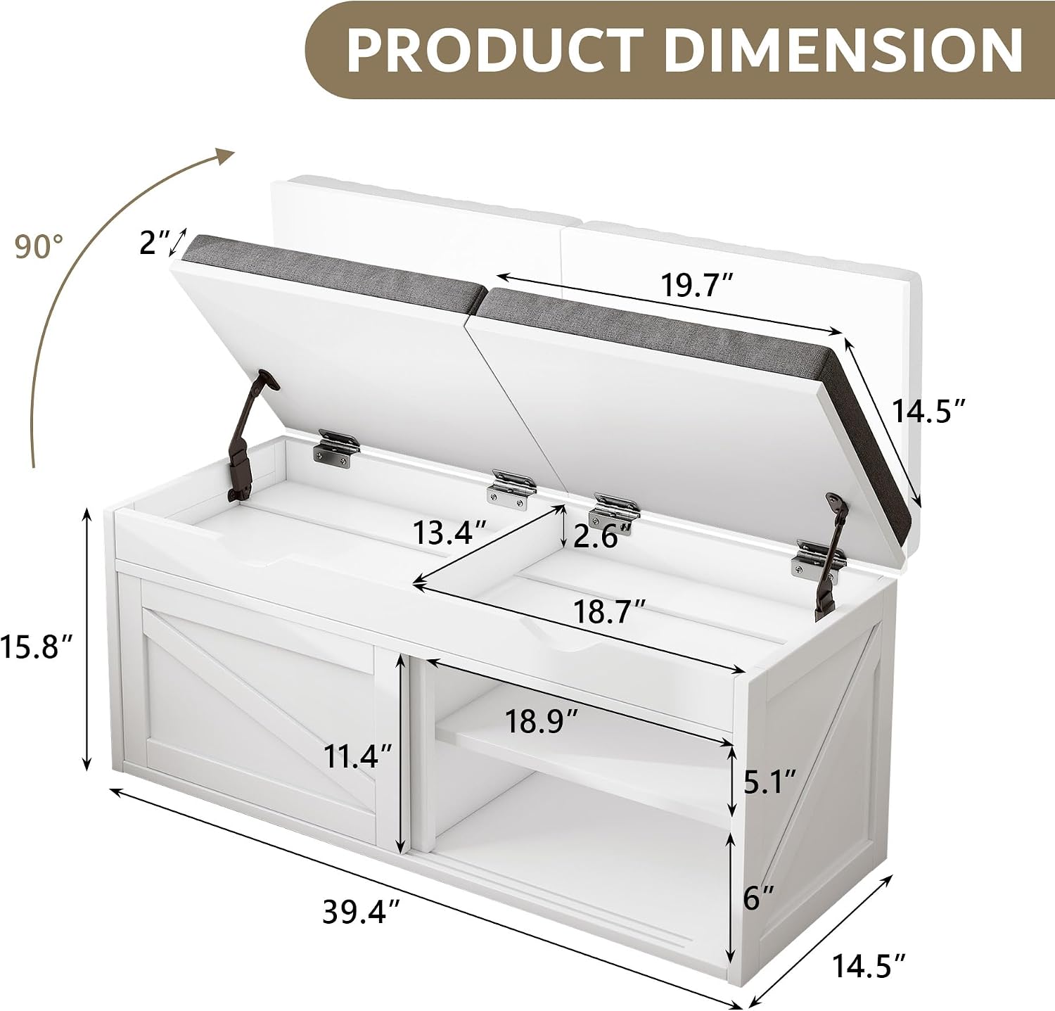 iPormis Lift Top Cushioned Shoe Storage Bench