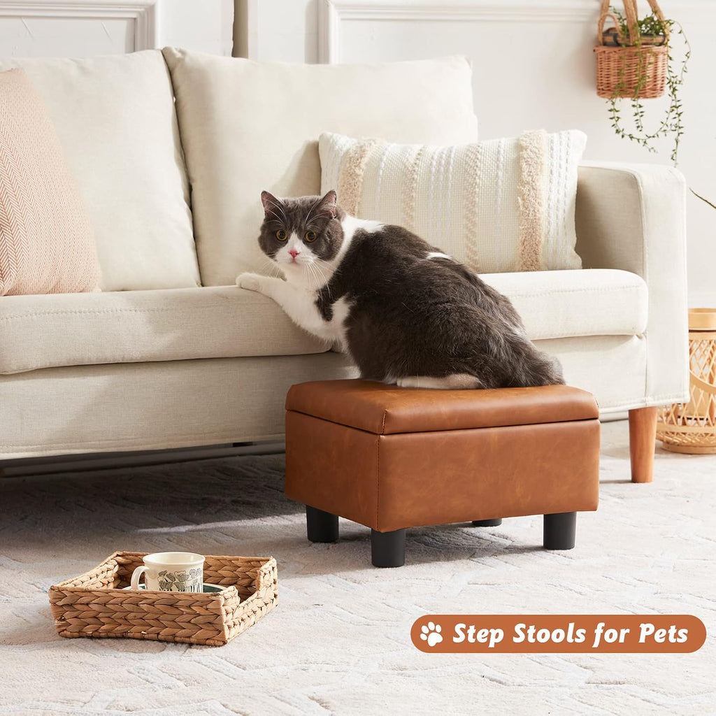 Faux Leather Small Under Desk Ottoman