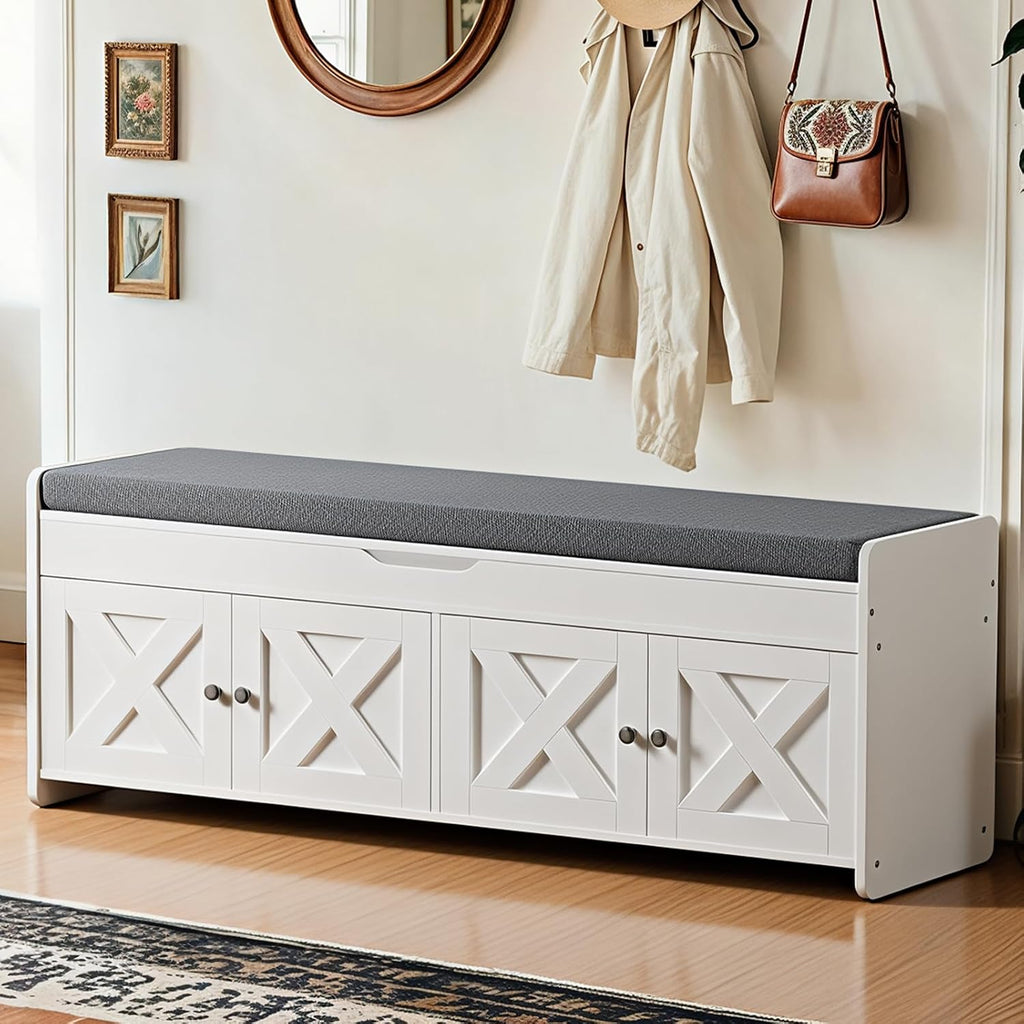 Amada Lift Top Cushioned Shoe Storage Bench