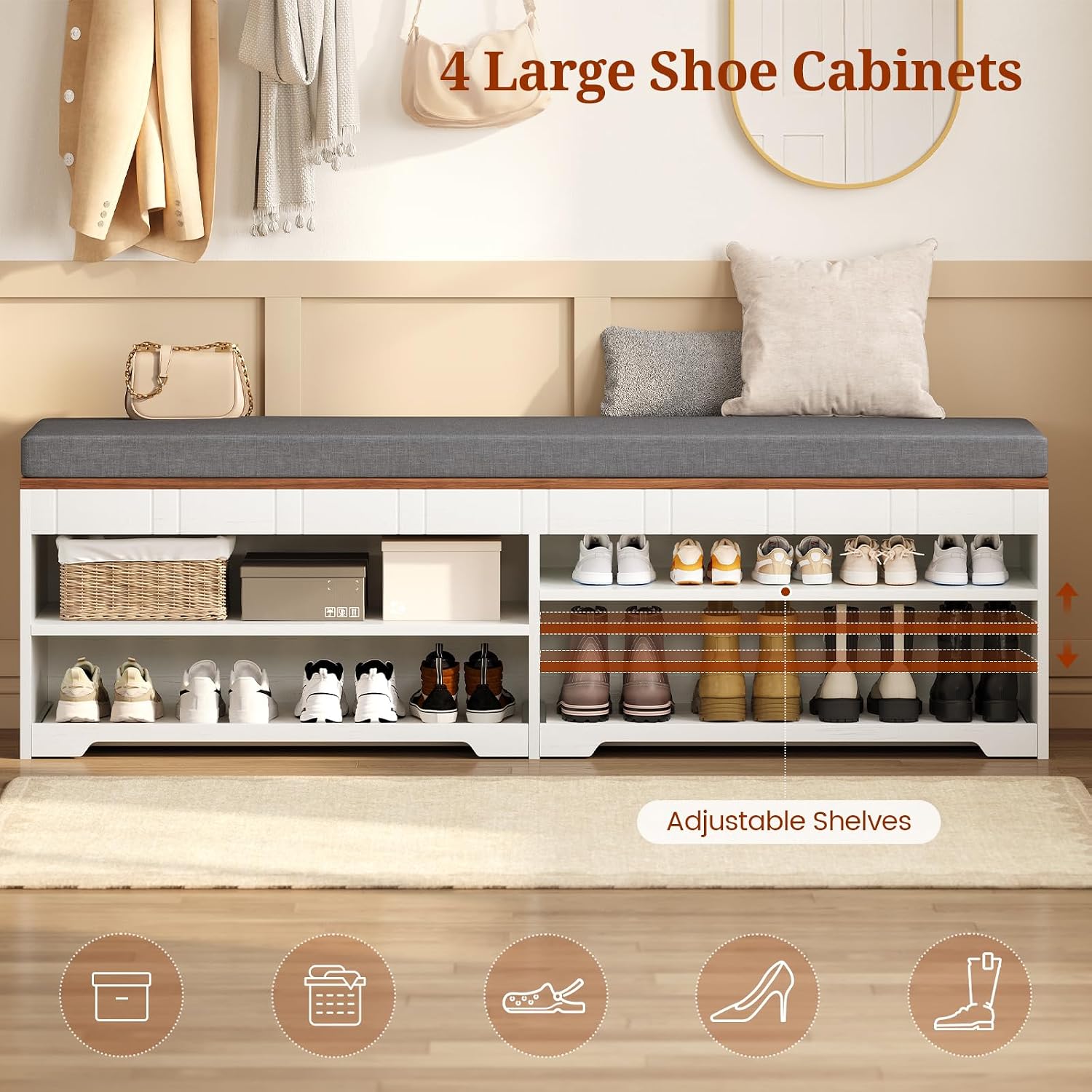 60 Inch Farmhouse Lift Top Storage Bench