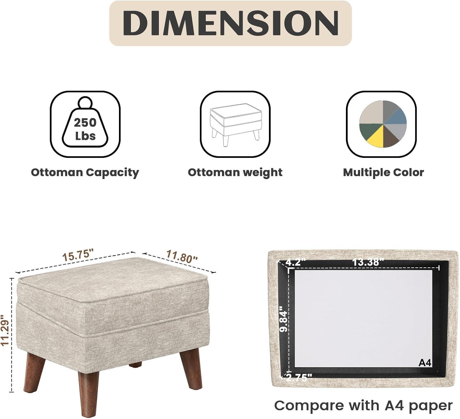Legged Adjustable Lid Ottoman