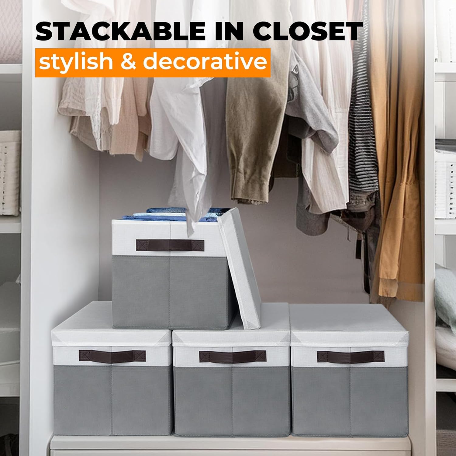 Criusia 8 Pack Lidded Closet Storage Bins