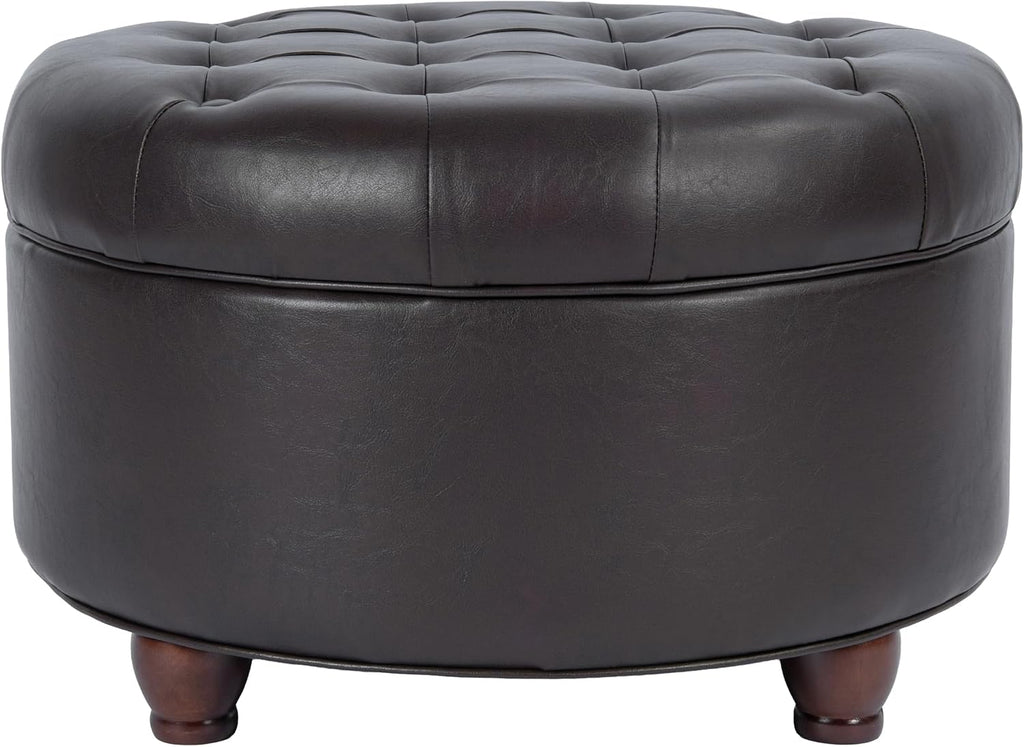 HomePop Tufted Round Faux Leather Ottoman