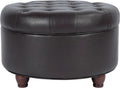 HomePop Tufted Round Faux Leather Ottoman