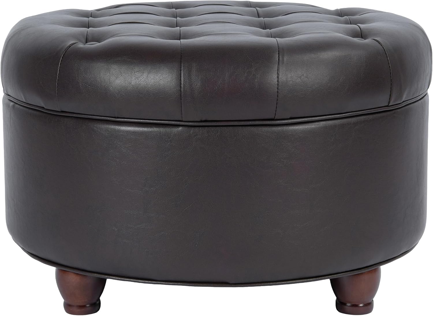 HomePop Tufted Round Faux Leather Ottoman