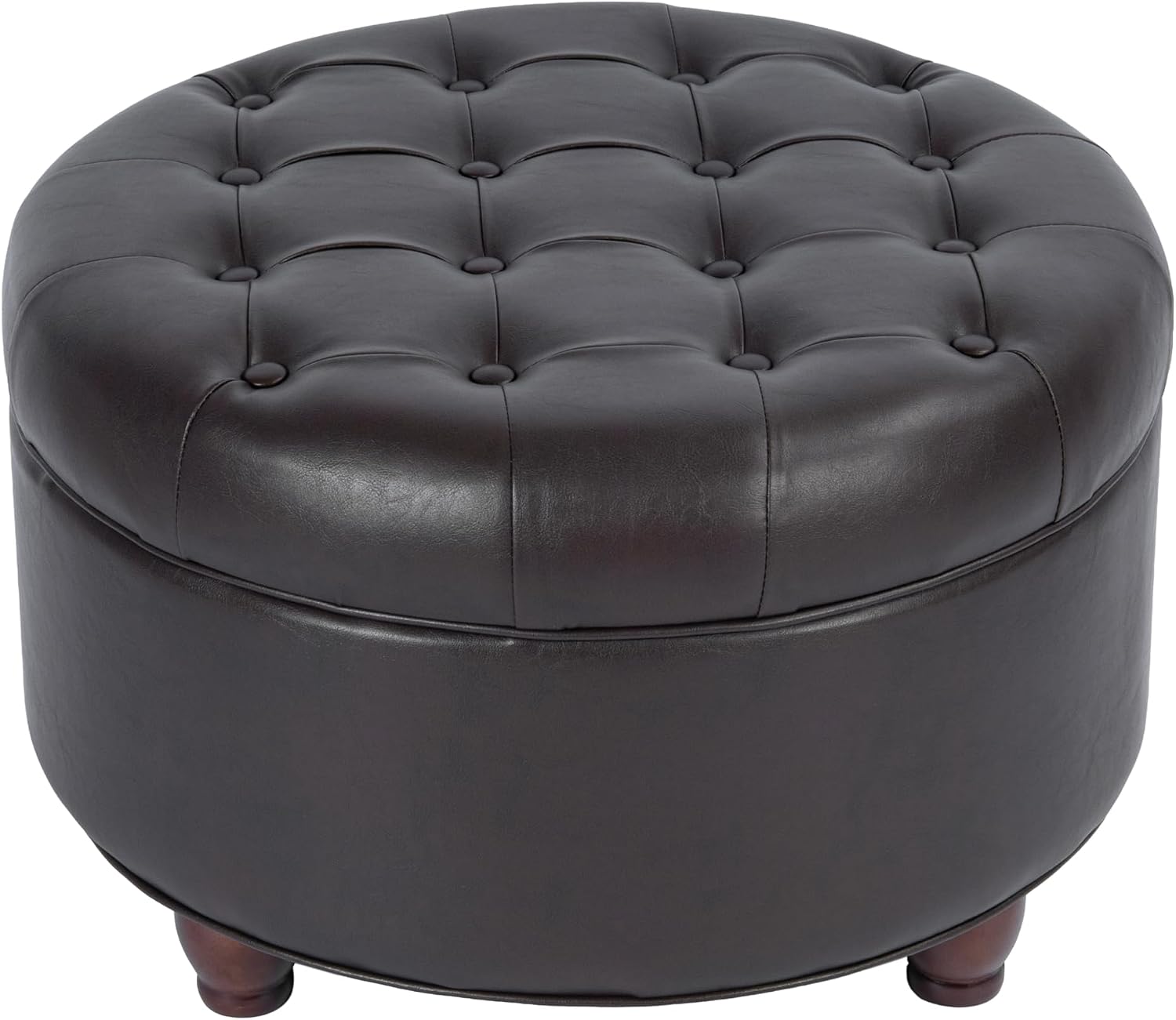HomePop Tufted Round Faux Leather Ottoman