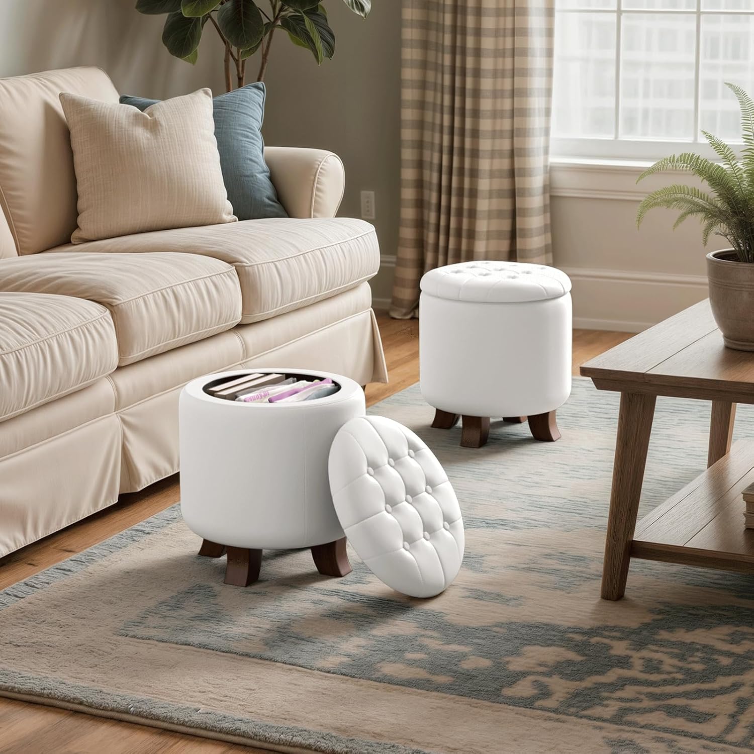 Magshion Legged PU Round Storage Ottoman