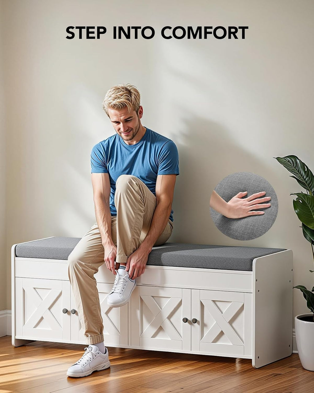 Amada Lift Top Cushioned Shoe Storage Bench