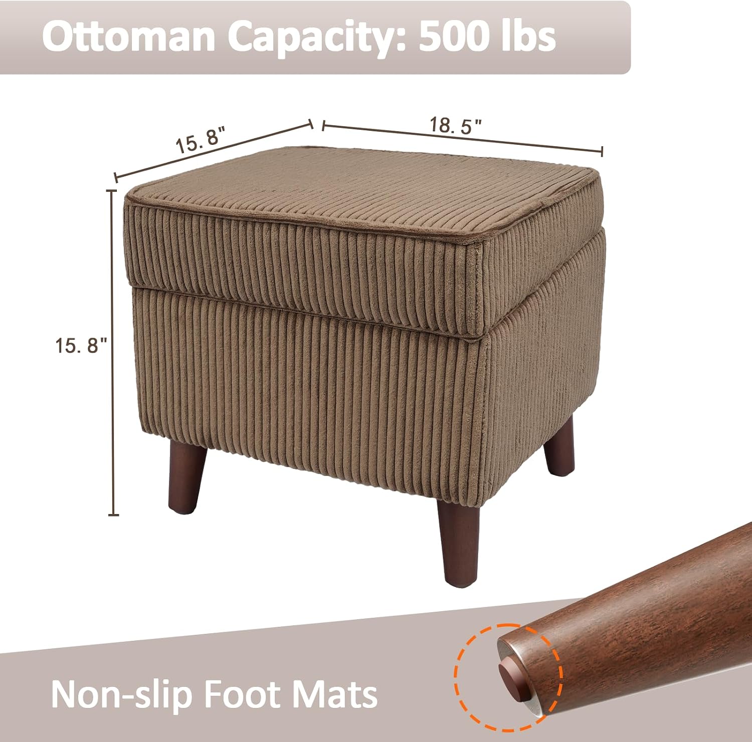 Adjustable Lid Storage Ottoman