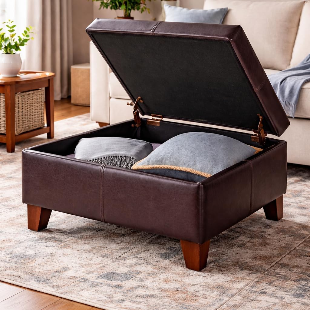 HomePop 28" Square Faux Leather Ottoman