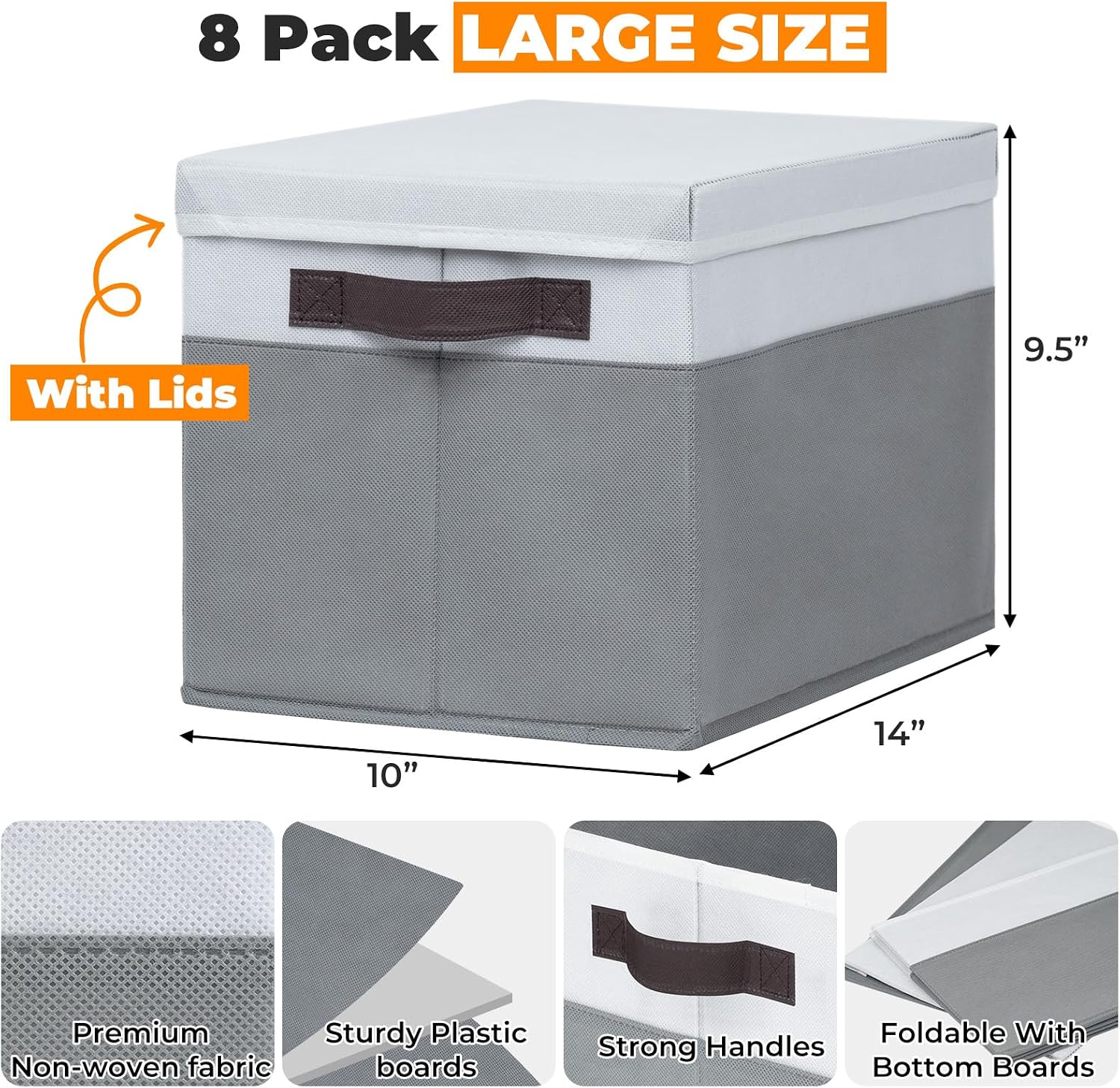 Criusia 8 Pack Lidded Closet Storage Bins