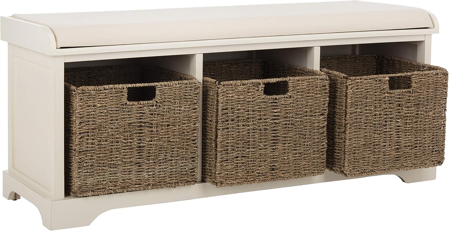 Vintage White Lonan Lift-Top Storage Bench