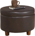 HomePop Round Leatherette Storage Ottoman