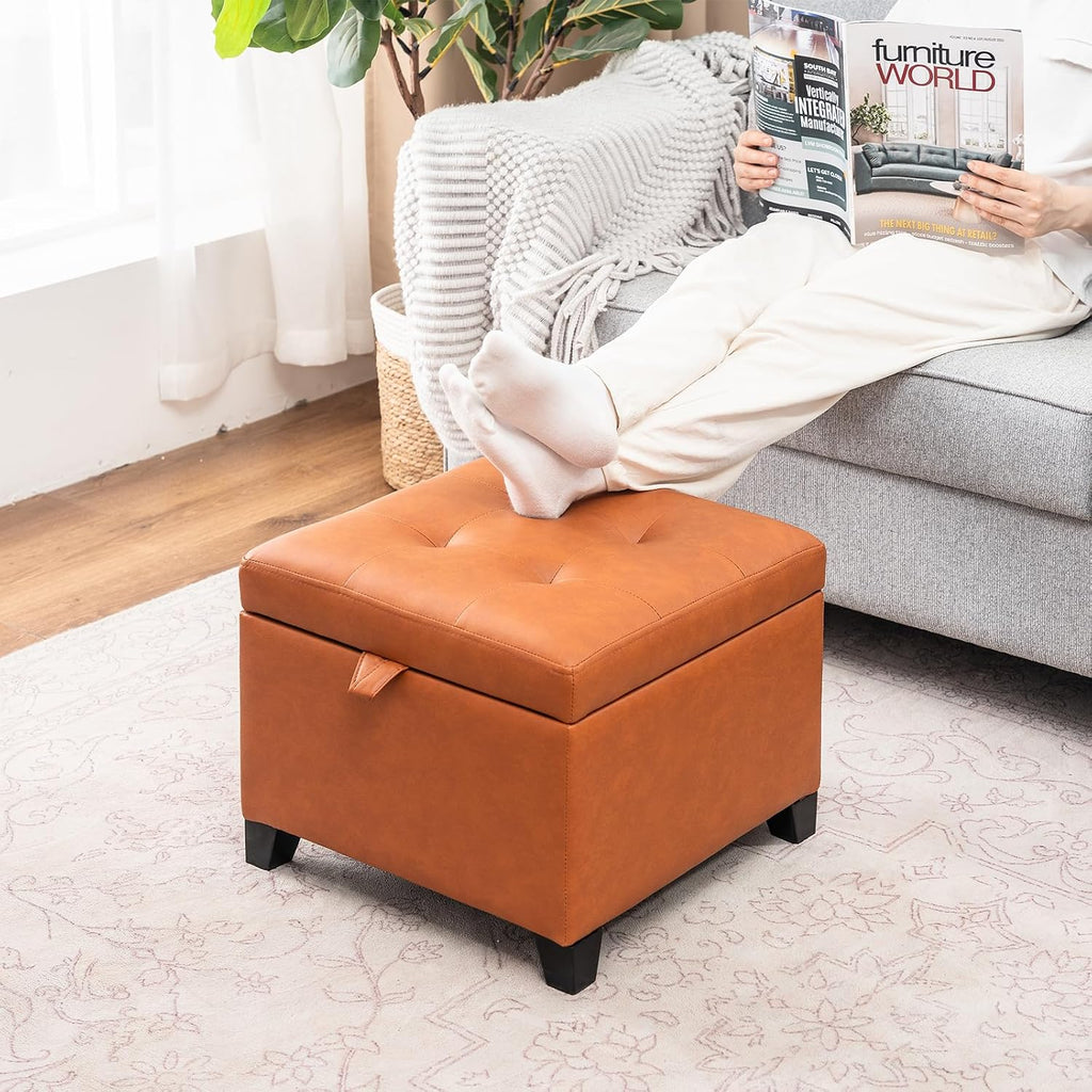 Asense Square Faux Leather Storage Ottoman
