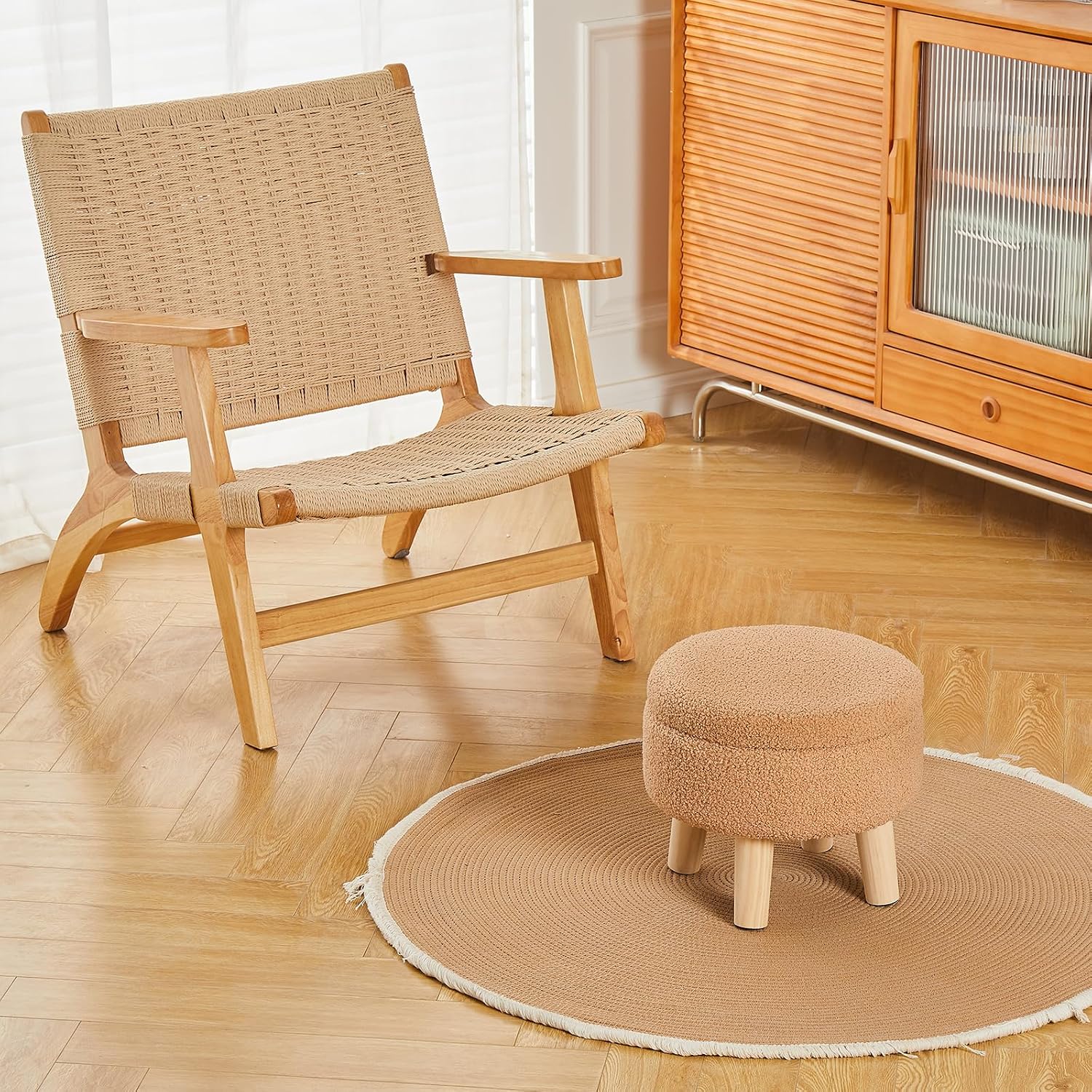Wimarsbon Teddy Velvet Legged Round Ottoman