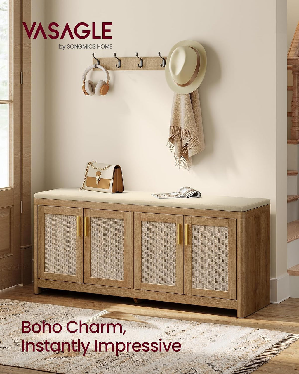 Boho Cushioned Shoe Storage Bench