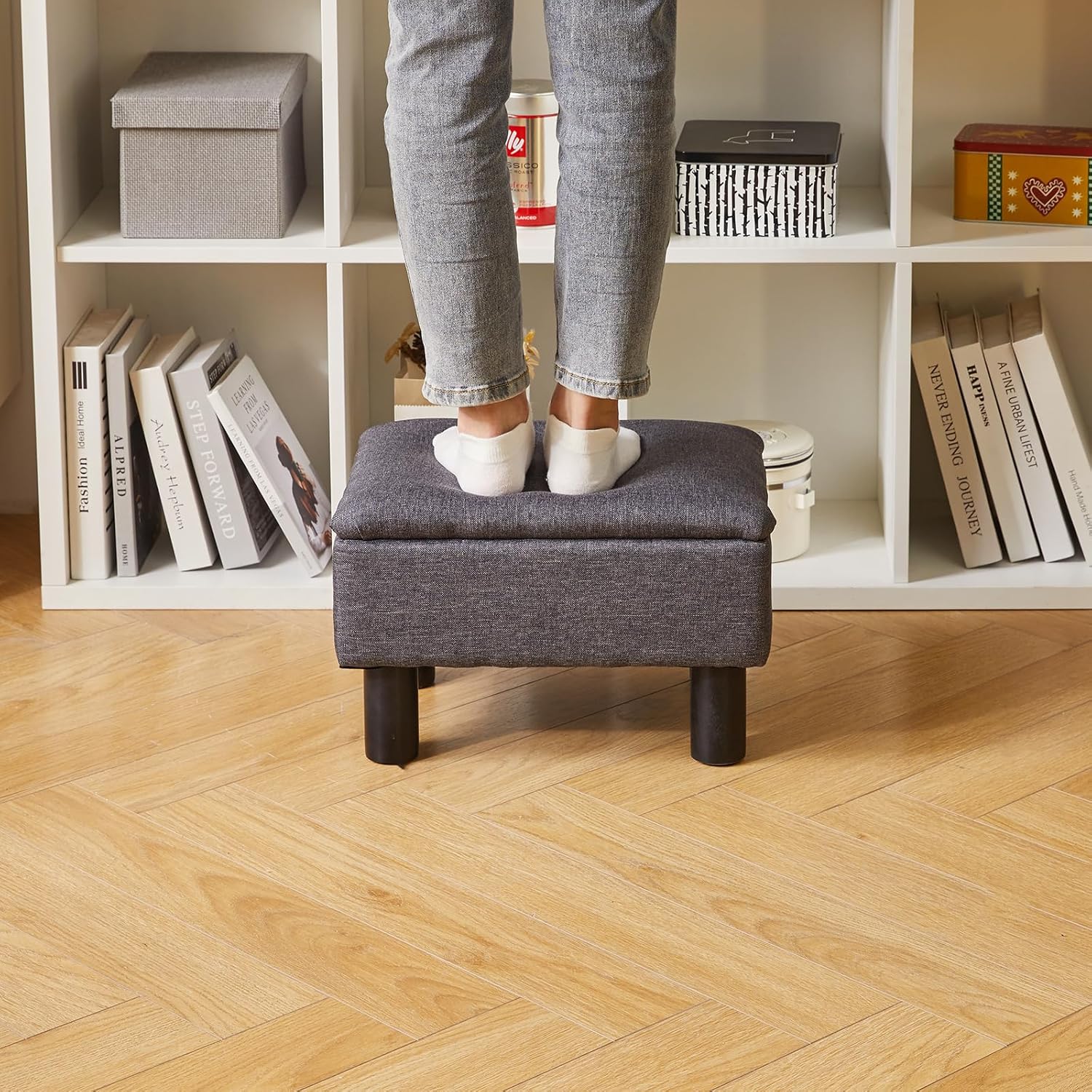 Aibiju Linen Legged Flip Top Ottoman