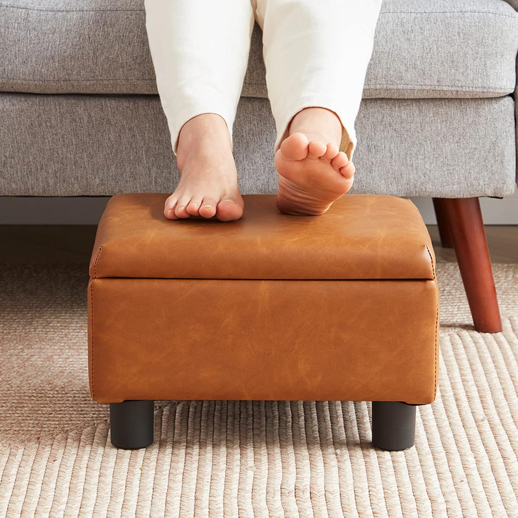 Faux Leather Small Under Desk Ottoman