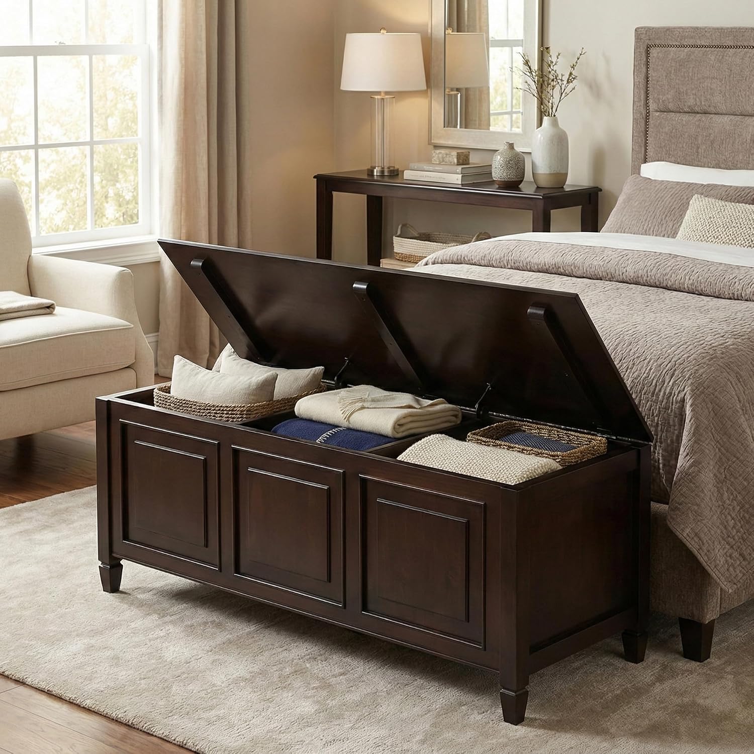 Solid Wood Storage Trunk Bench